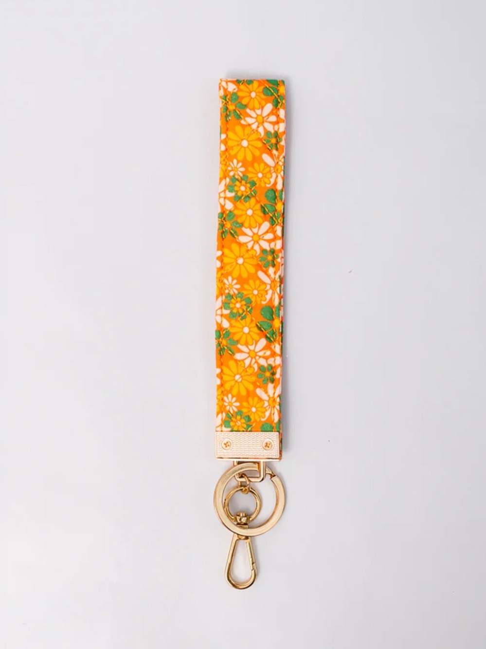 BAN.DO YELLOW RETRO FLORAL WRISTLET KEYCHAIN, GOLD HARDWARE NWT
